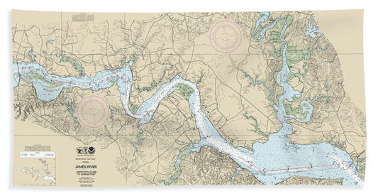 Nautical Chart-12251 James River Jamestown Island-jordan Point - Beach Towel