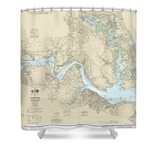 Nautical Chart 12251 James River Jamestown Island Jordan Point Shower Curtain