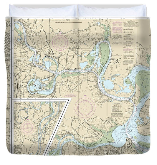 Nautical Chart 12252 James River Jordan Point Richmond Duvet Cover