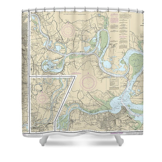 Nautical Chart 12252 James River Jordan Point Richmond Shower Curtain