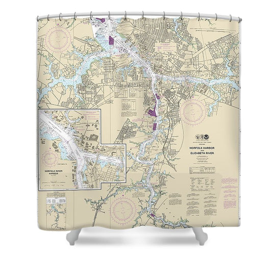 Nautical Chart 12253 Norfolk Harbor Elizabeth River Shower Curtain