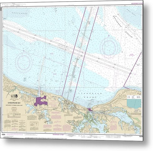 A beuatiful Metal Print of the Nautical Chart-12254 Chesapeake Bay Cape Henry-Thimble Shoal Light - Metal Print by SeaKoast.  100% Guarenteed!