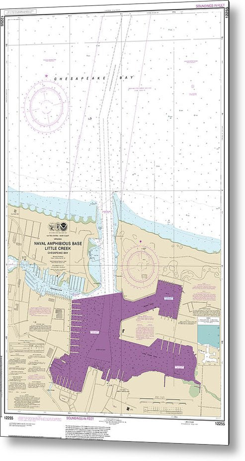 A beuatiful Metal Print of the Nautical Chart-12255 Little Creek Naval Amphibious Base - Metal Print by SeaKoast.  100% Guarenteed!