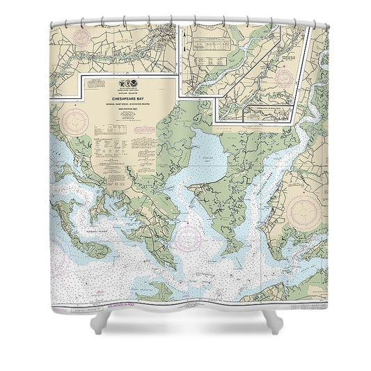 Nautical Chart 12261 Chesapeake Bay Honga, Nanticoke, Wicomico Rivers Fishing Bay Shower Curtain