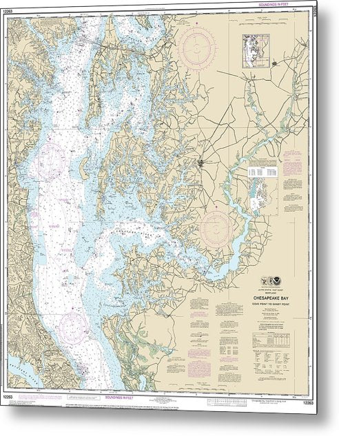 A beuatiful Metal Print of the Nautical Chart-12263 Chesapeake Bay Cove Point-Sandy Point - Metal Print by SeaKoast.  100% Guarenteed!