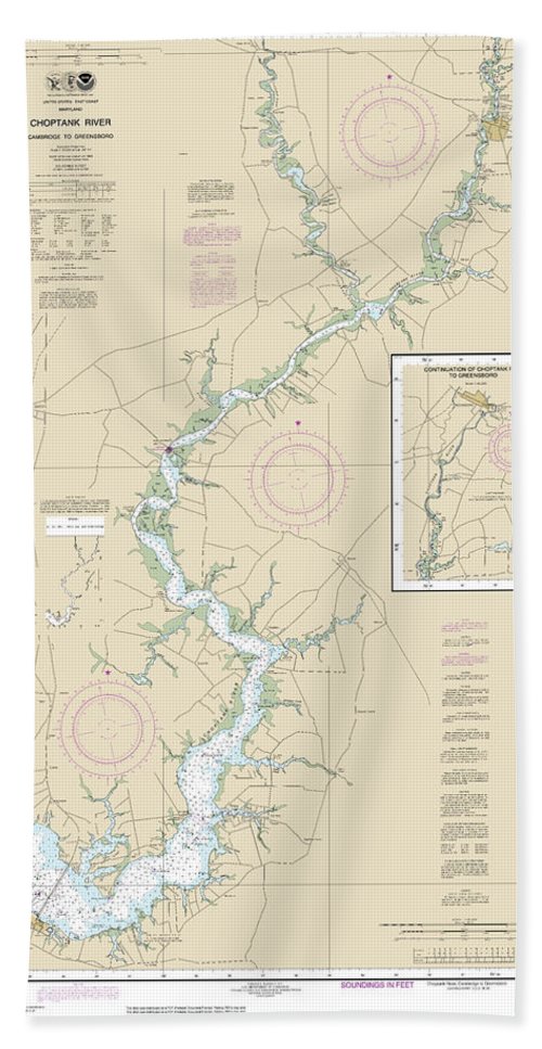 Nautical Chart-12268 Choptank River Cambridge-greensboro - Bath Towel