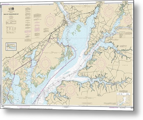 A beuatiful Metal Print of the Nautical Chart-12274 Head-Chesapeake Bay - Metal Print by SeaKoast.  100% Guarenteed!