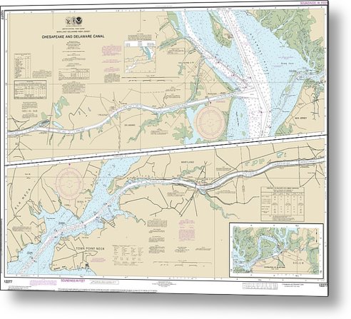 A beuatiful Metal Print of the Nautical Chart-12277 Chesapeake-Delaware Canal - Metal Print by SeaKoast.  100% Guarenteed!