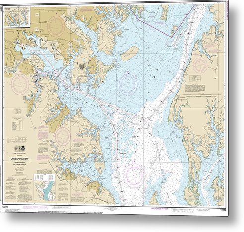 A beuatiful Metal Print of the Nautical Chart-12278 Chesapeake Bay Approaches-Baltimore Harbor - Metal Print by SeaKoast.  100% Guarenteed!