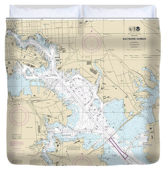 Nautical Chart 12281 Baltimore Harbor Duvet Cover