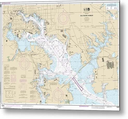 A beuatiful Metal Print of the Nautical Chart-12281 Baltimore Harbor - Metal Print by SeaKoast.  100% Guarenteed!