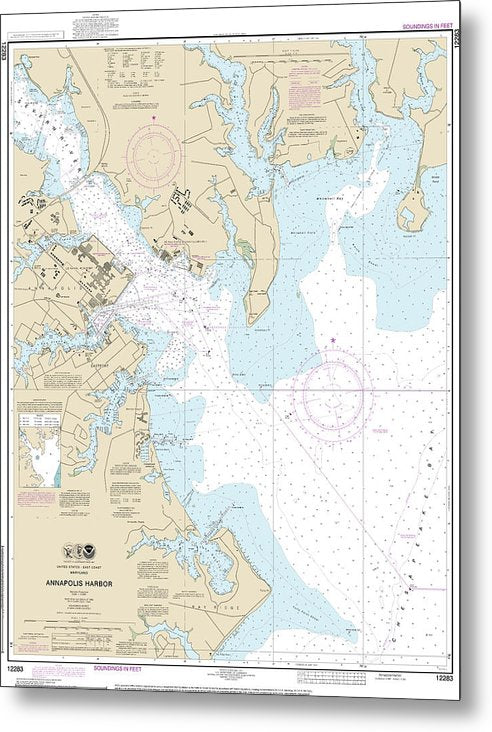 A beuatiful Metal Print of the Nautical Chart-12283 Annapolis Harbor - Metal Print by SeaKoast.  100% Guarenteed!