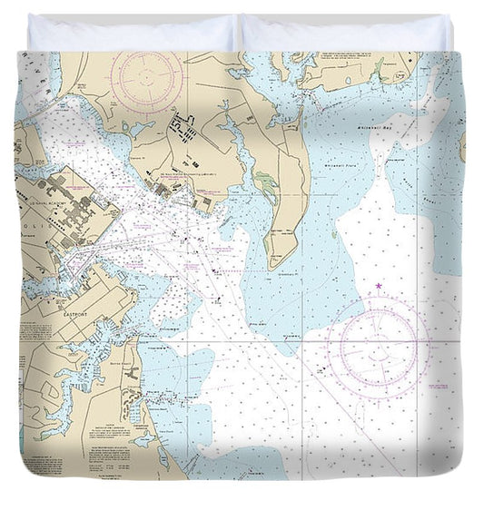 Nautical Chart 12283 Annapolis Harbor Duvet Cover
