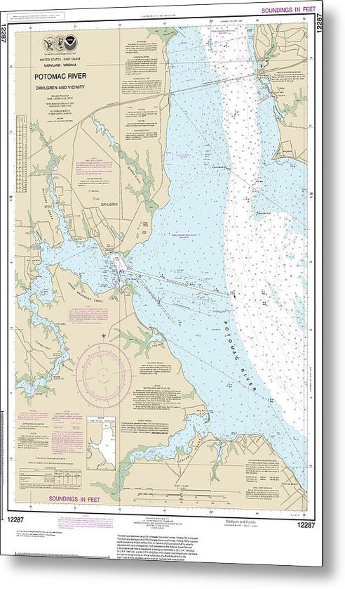 A beuatiful Metal Print of the Nautical Chart-12287 Potomac River Dahlgren-Vicinity - Metal Print by SeaKoast.  100% Guarenteed!