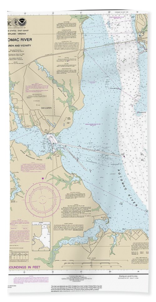 Nautical Chart-12287 Potomac River Dahlgren-vicinity - Beach Towel