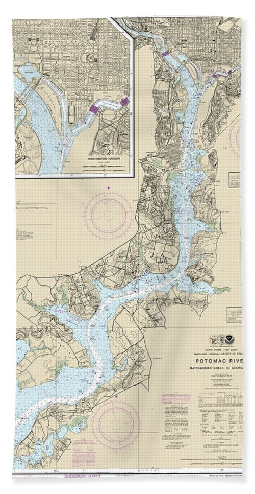 Nautical Chart-12289 Potomac River Mattawoman Creek-georgetown, Washington Harbor - Beach Towel