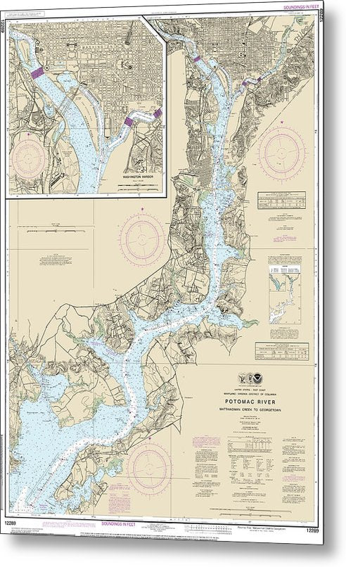 A beuatiful Metal Print of the Nautical Chart-12289 Potomac River Mattawoman Creek-Georgetown, Washington Harbor - Metal Print by SeaKoast.  100% Guarenteed!