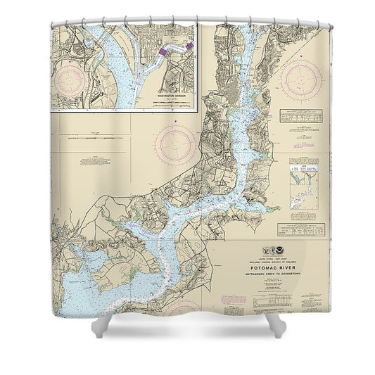 Nautical Chart 12289 Potomac River Mattawoman Creek Georgetown, Washington Harbor Shower Curtain