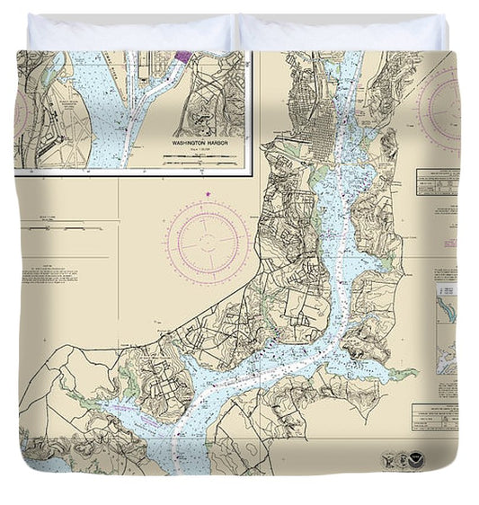 Nautical Chart 12289 Potomac River Mattawoman Creek Georgetown, Washington Harbor Duvet Cover