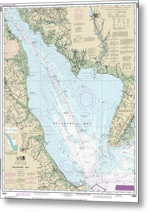A beuatiful Metal Print of the Nautical Chart-12304 Delaware Bay - Metal Print by SeaKoast.  100% Guarenteed!