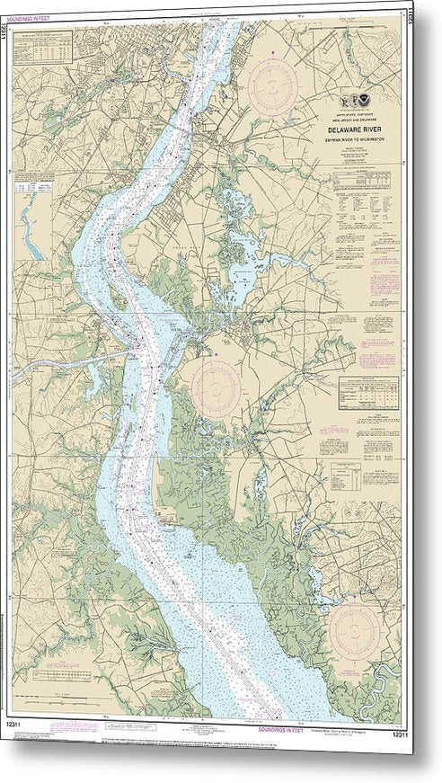 A beuatiful Metal Print of the Nautical Chart-12311 Delaware River Smyrna River-Wilmington - Metal Print by SeaKoast.  100% Guarenteed!