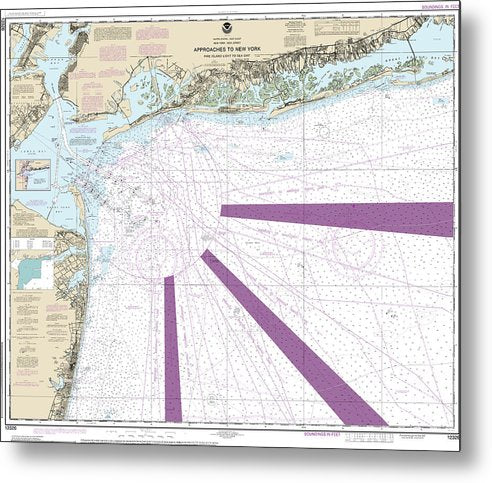 A beuatiful Metal Print of the Nautical Chart-12326 Approaches-New York Fire Lsland Light-Sea Girt - Metal Print by SeaKoast.  100% Guarenteed!
