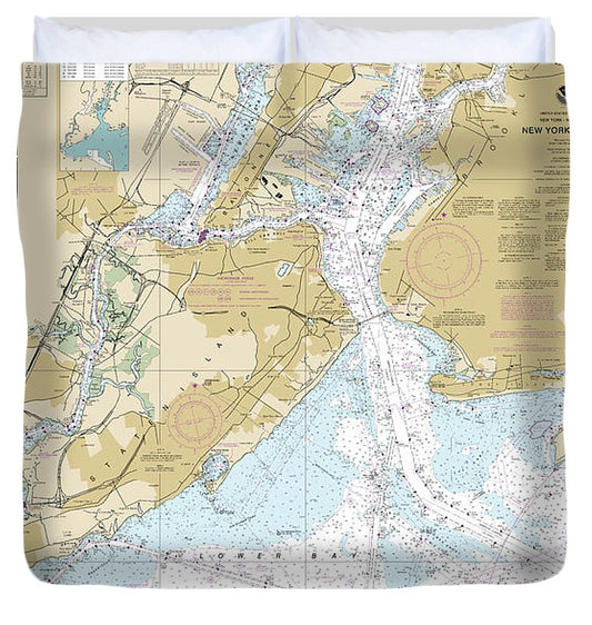 Nautical Chart 12327 New York Harbor Duvet Cover
