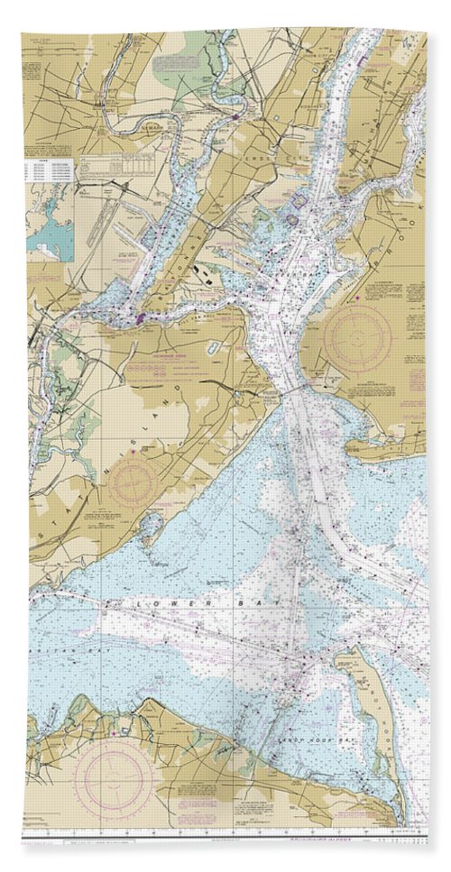Nautical Chart-12327 New York Harbor - Bath Towel