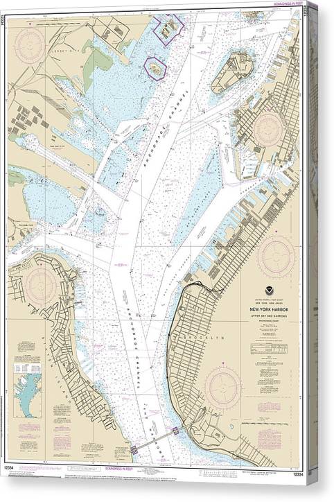 Nautical Chart-12334 New York Harbor Upper Bay-Narrows-Anchorage Chart Canvas Print