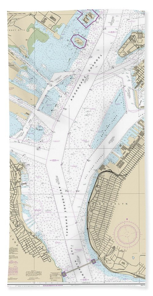 Nautical Chart-12334 New York Harbor Upper Bay-narrows-anchorage Chart - Bath Towel