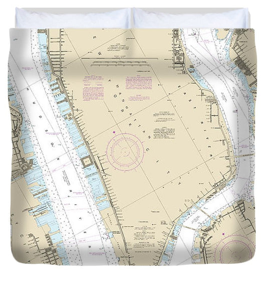 Nautical Chart 12335 Hudson East Rivers Governors Island 67Th Street Duvet Cover