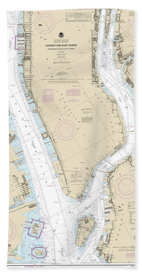 Nautical Chart-12335 Hudson-east Rivers Governors Island-67th Street - Bath Towel