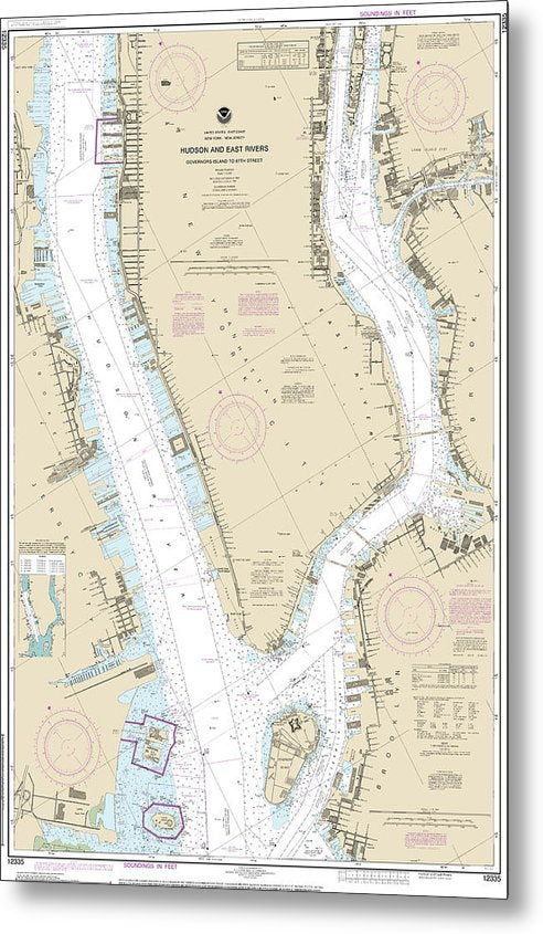 A beuatiful Metal Print of the Nautical Chart-12335 Hudson-East Rivers Governors Island-67Th Street - Metal Print by SeaKoast.  100% Guarenteed!