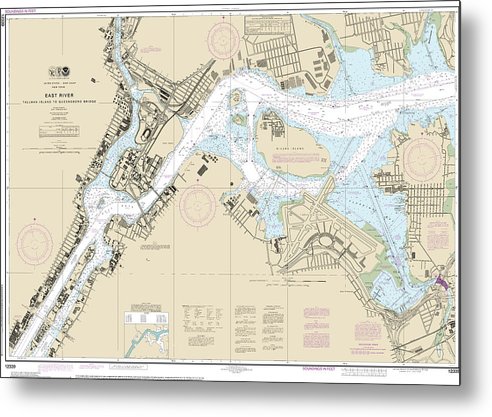 A beuatiful Metal Print of the Nautical Chart-12339 East River Tallman Island-Queensboro Bridge - Metal Print by SeaKoast.  100% Guarenteed!