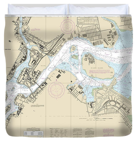 Nautical Chart 12339 East River Tallman Island Queensboro Bridge Duvet Cover