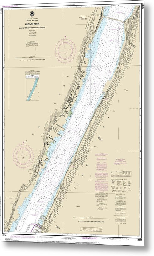 A beuatiful Metal Print of the Nautical Chart-12341 Hudson River Days Point-George Washington Bridge - Metal Print by SeaKoast.  100% Guarenteed!