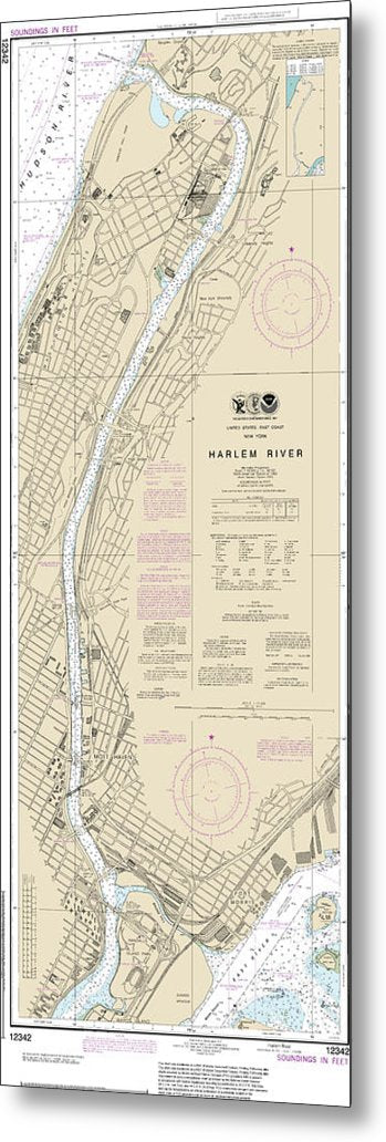 A beuatiful Metal Print of the Nautical Chart-12342 Harlem River - Metal Print by SeaKoast.  100% Guarenteed!