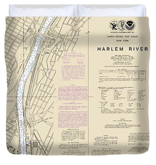 Nautical Chart 12342 Harlem River Duvet Cover