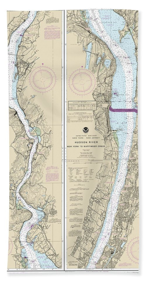 Nautical Chart-12343 Hudson River New York-wappinger Creek - Beach Towel