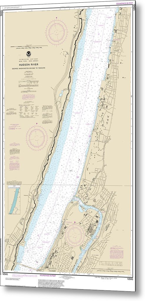 A beuatiful Metal Print of the Nautical Chart-12345 Hudson River George Washington Bridge-Yonkers - Metal Print by SeaKoast.  100% Guarenteed!