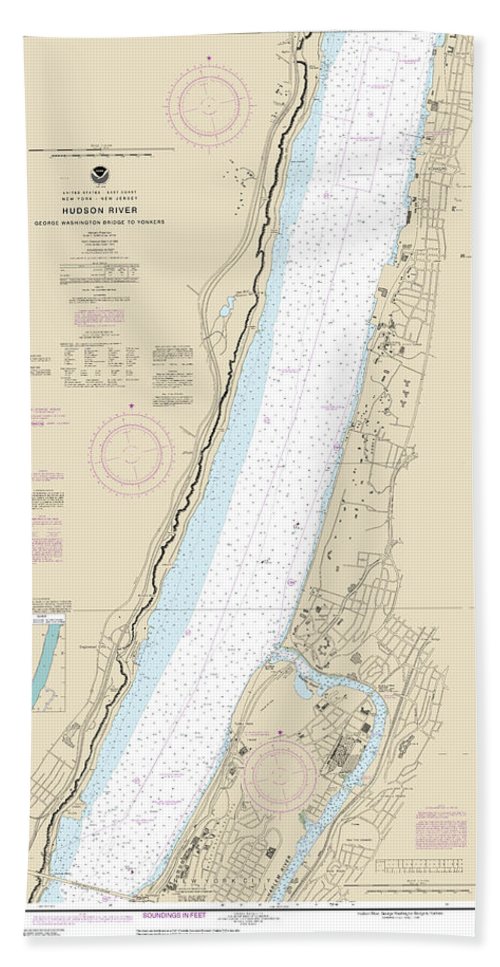 Nautical Chart-12345 Hudson River George Washington Bridge-yonkers - Beach Towel