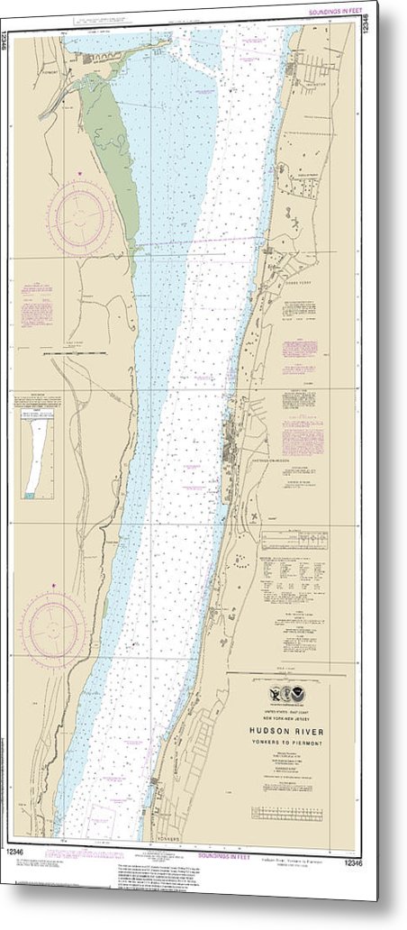 A beuatiful Metal Print of the Nautical Chart-12346 Hudson River Yonkers-Piermont - Metal Print by SeaKoast.  100% Guarenteed!