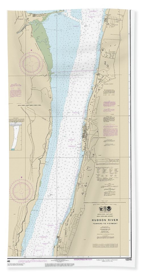 Nautical Chart-12346 Hudson River Yonkers-piermont - Bath Towel