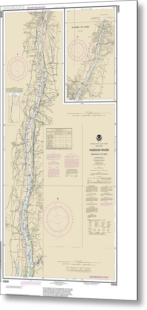 A beuatiful Metal Print of the Nautical Chart-12348 Hudson River Coxsackie-Troy - Metal Print by SeaKoast.  100% Guarenteed!