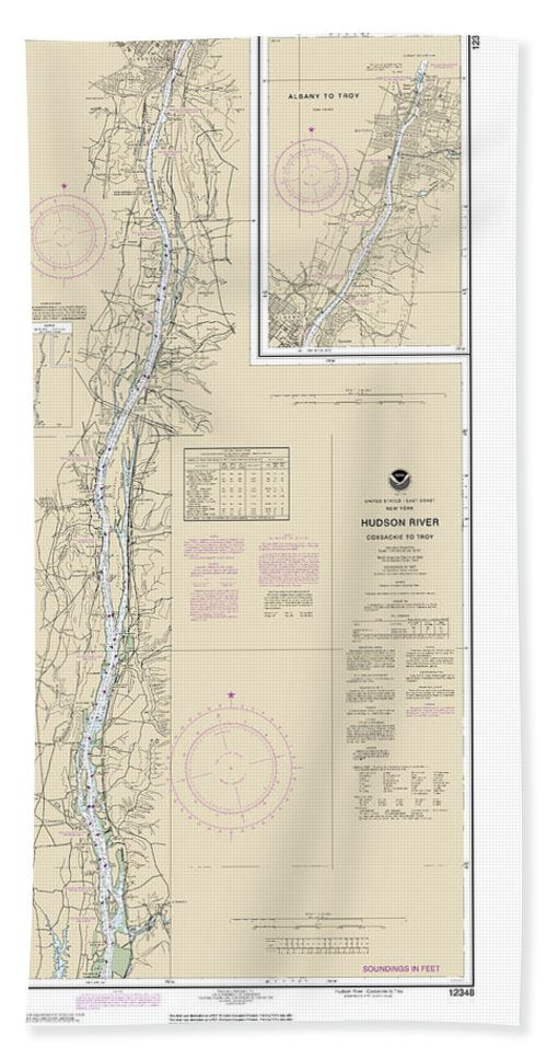 Nautical Chart-12348 Hudson River Coxsackie-troy - Bath Towel