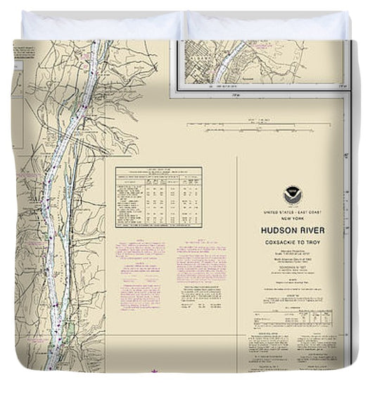 Nautical Chart 12348 Hudson River Coxsackie Troy Duvet Cover