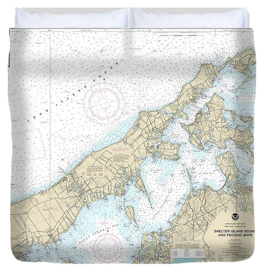 Nautical Chart 12358 New York Long Island, Shelter Island Sound Peconic Bays, Mattituck Inlet Duvet Cover
