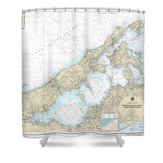 Nautical Chart 12358 New York Long Island, Shelter Island Sound Peconic Bays, Mattituck Inlet Shower Curtain