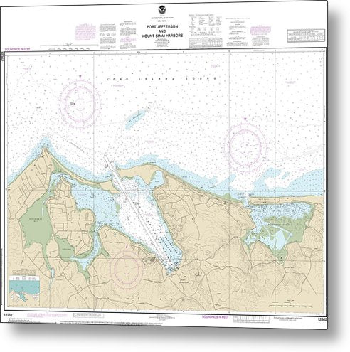 A beuatiful Metal Print of the Nautical Chart-12362 Port Jefferson-Mount Sinai Harbors - Metal Print by SeaKoast.  100% Guarenteed!