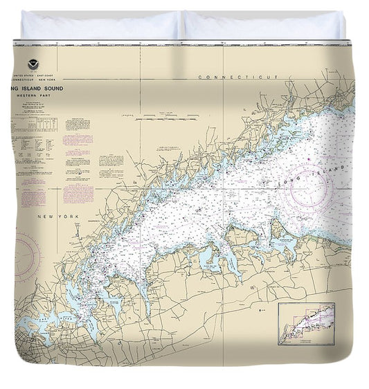 Nautical Chart 12363 Long Island Sound Western Part Duvet Cover